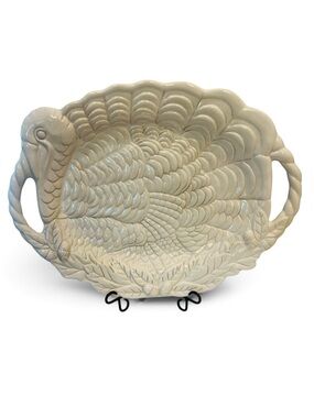 Gibson Hand Painted Turkey Platter 21.25” Ivory Ceramic Thanksgiving Serving